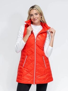 ANORAK Bright Red Quilted Long Puffer Vest